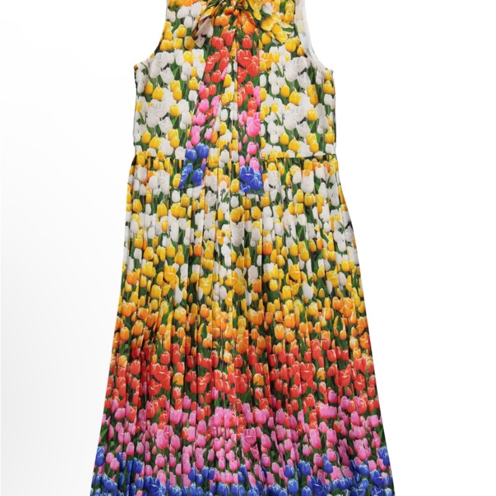 Loredana‎ Floral Print Pleated Dress Colorful Tulip Pattern Girls